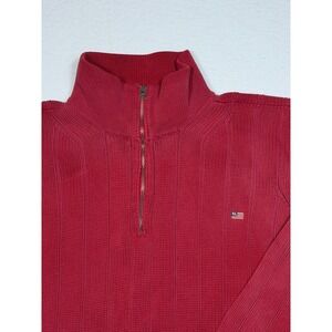 Vintage Polo Jeans‎ Co Ralph Lauren Mens Red Cotton 1/4 Zip Ribbed Sweater XL